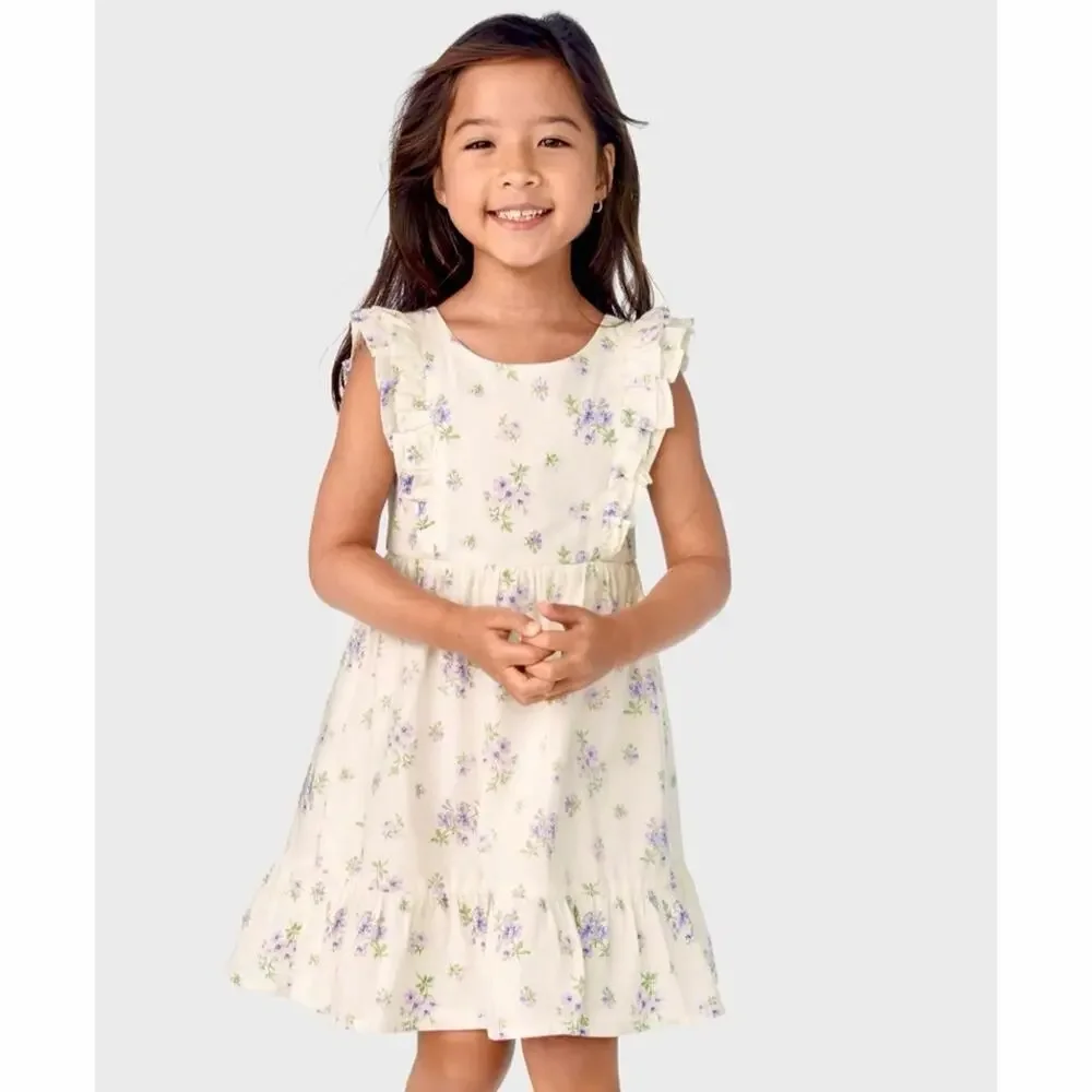 Gymboree Girl’s Adorable Purple & White Floral Kids Dress with Ruffles, Size 8